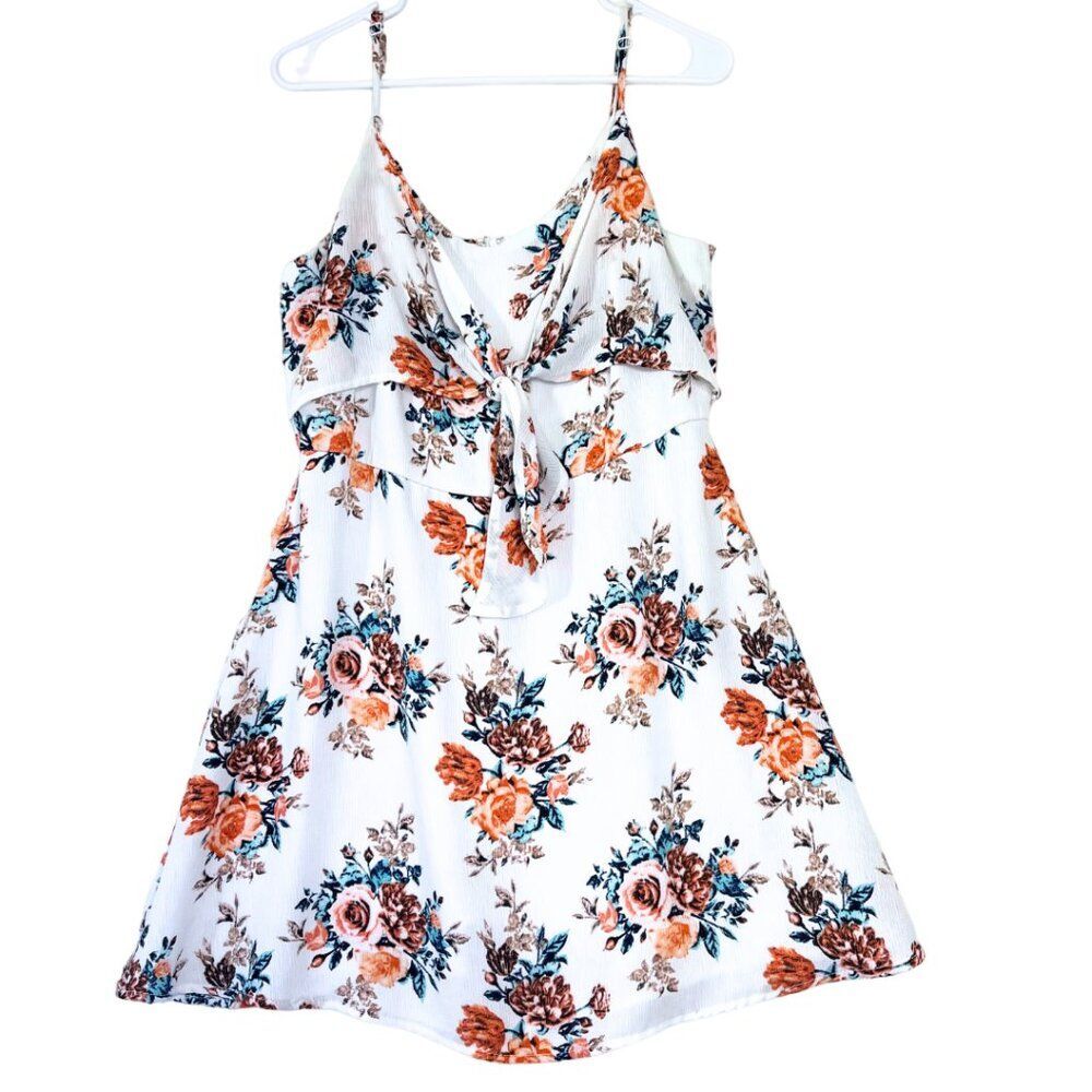 Women's Floral Spaghetti Strap White Mini Dress Size Large.